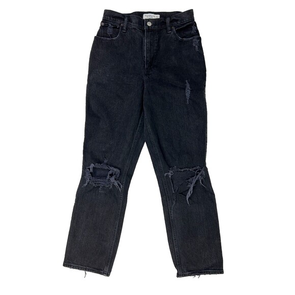 Abercrombie Curve Love Ultra High Rise Straight Jeans Black Distressed 4 Short - Picture 3 of 14